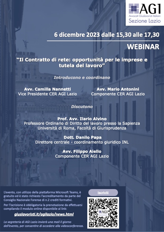 Slides dei relatori per il Webinar “Il Contratto di rete: opportunità per le imprese e tutela del lavoro”